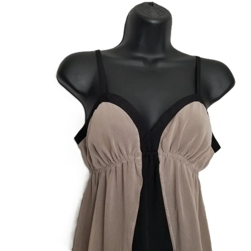 Silence and Noise Dress L Black Taupe Babydoll Empire Waist Y2K Indie